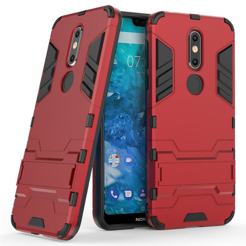 Slim Armour Tough Shockproof Case & Stand for Nokia 7.1 - Red